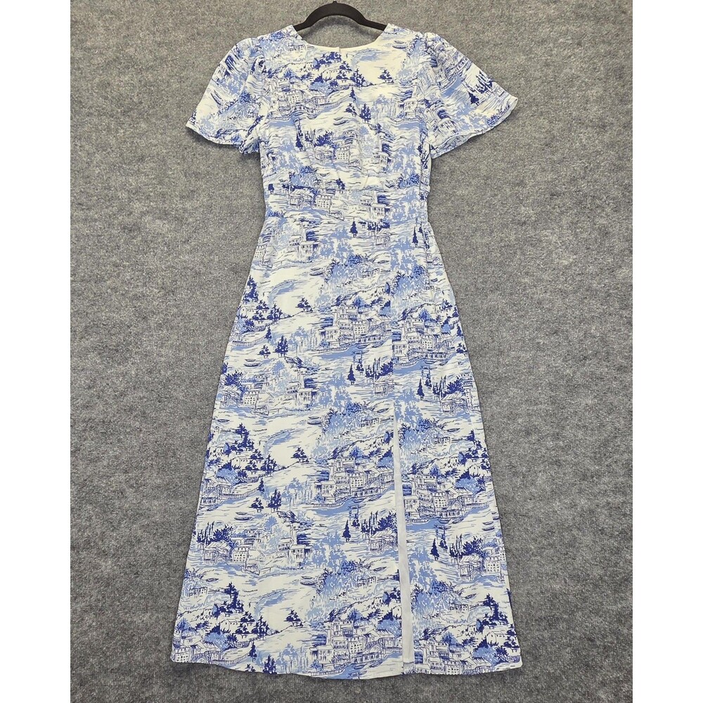 Sugarlips Dress Womens Small Blue Tonal Pastoral Toile Maxi Short Sleeve Lined